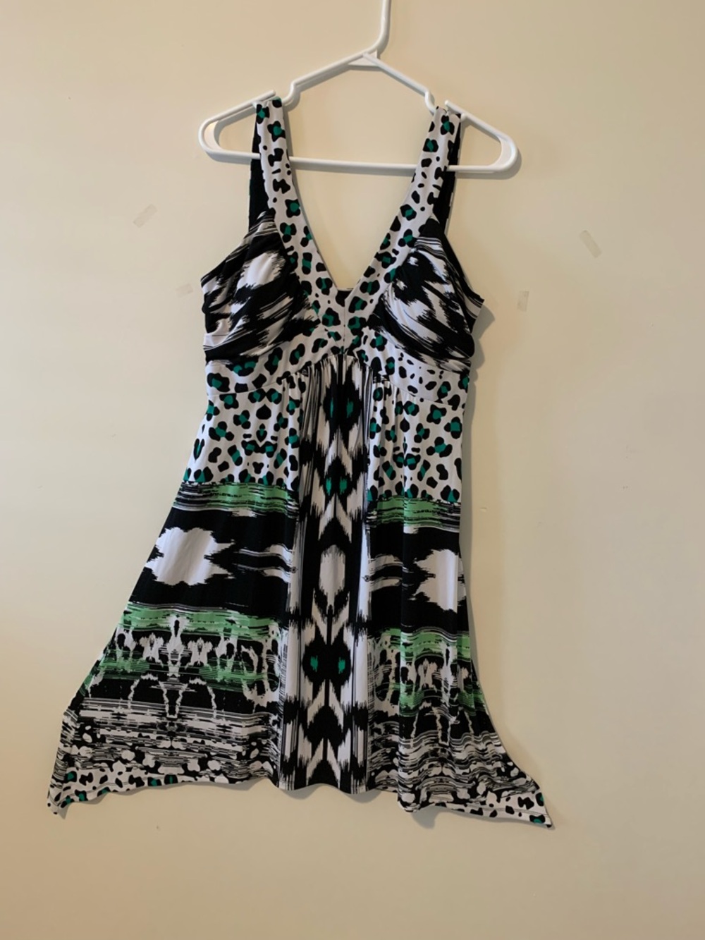 Style & Co. Black White Green Patterned High-Low Dress